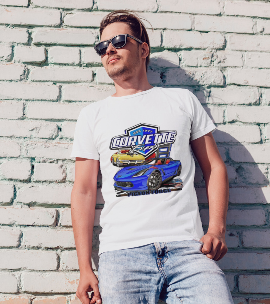 Corvette Expo Pigeon Forge 1977 Blue And Yellow Cars Cruise The Smokies T-Shirt