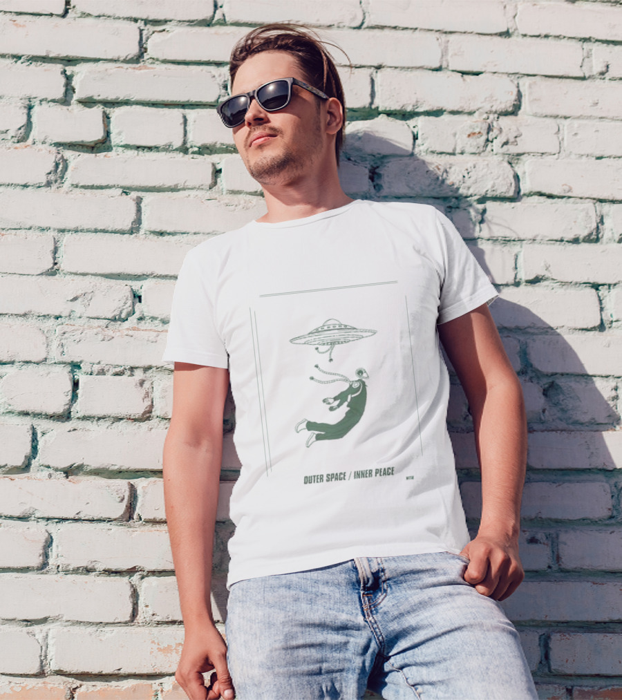Outer Space Inner Peace UFO Meditation Floating Human T-Shirt