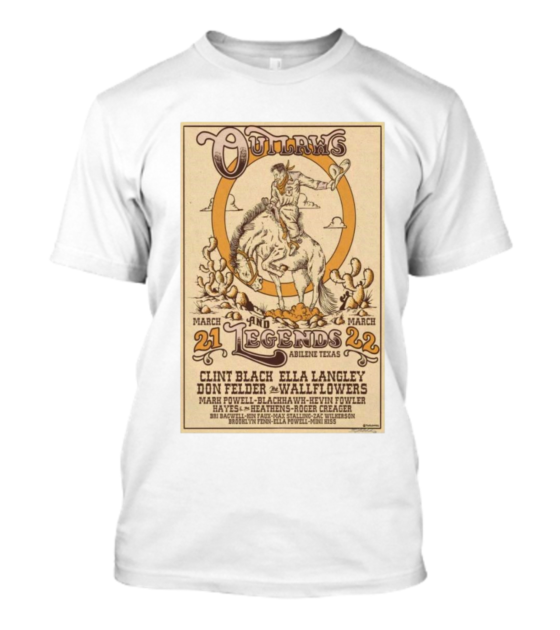 Outlaws And Legends Abilene Texas March 21-22 2025 Clint Black Ella Langley Don Felder The Wallflowers Event Cowboy Art T-Shirt