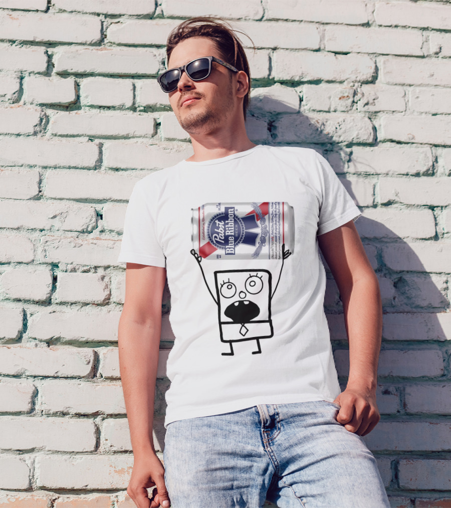 Pabst Blue Ribbon Doodlebob SpongeBob SquarePants Canned Beer Character T-Shirt