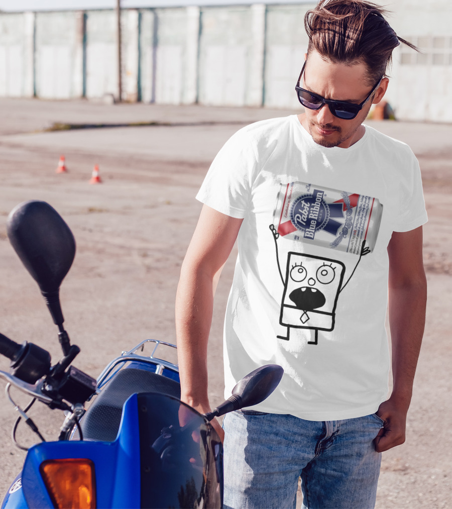 Pabst Blue Ribbon Doodlebob SpongeBob SquarePants Canned Beer Character T-Shirt