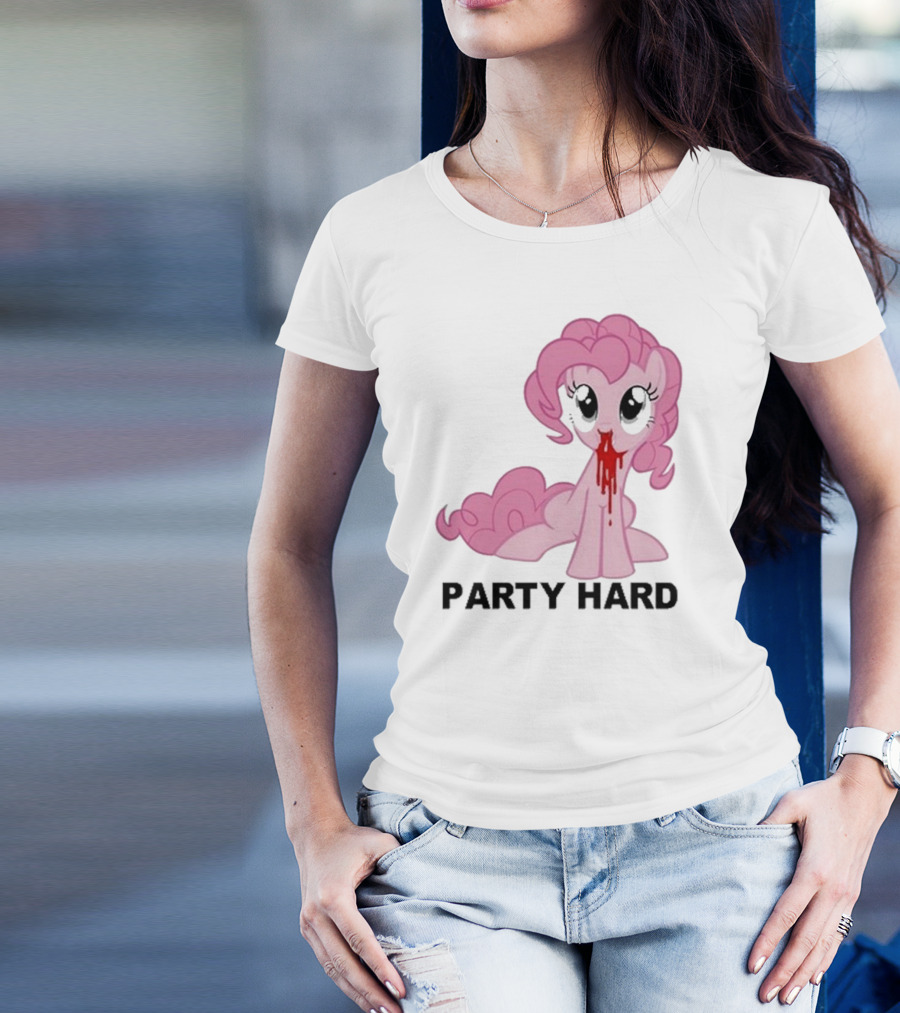 Party Hard Pony Creepy Pink Character Emo Aesthetic T-Shirt