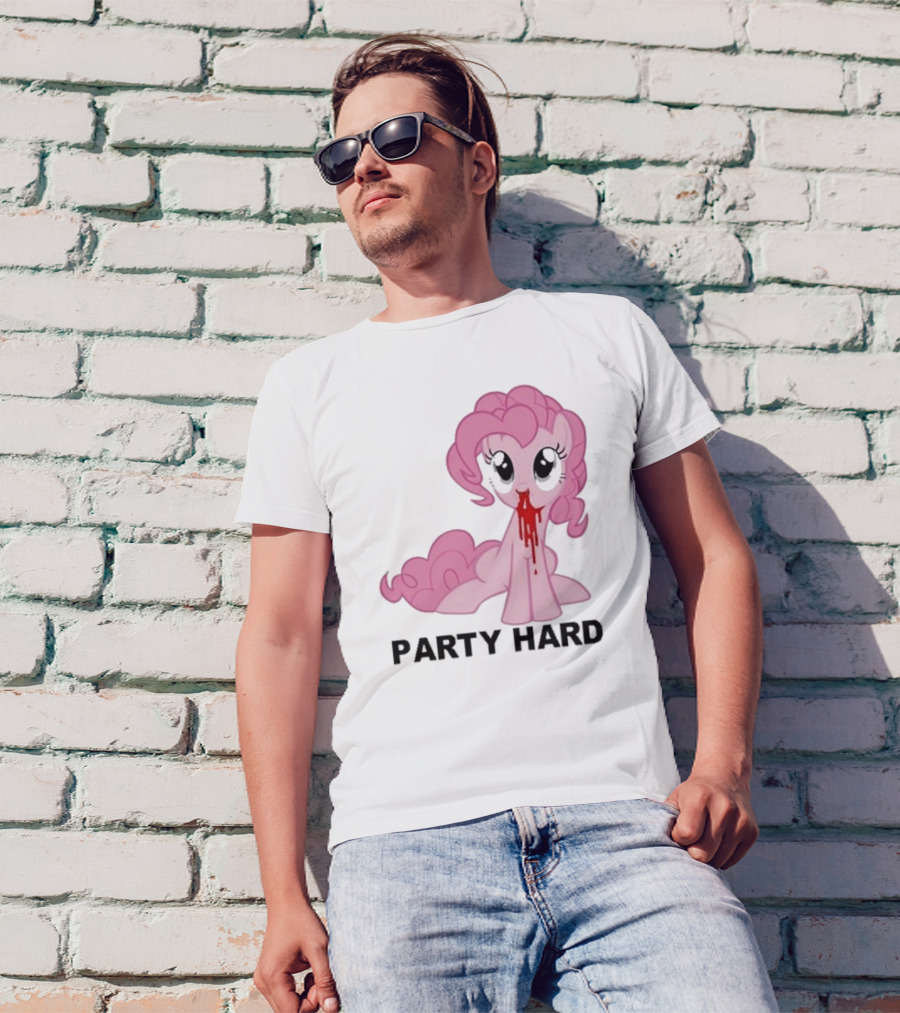 Party Hard Pony Creepy Pink Character Emo Aesthetic T-Shirt