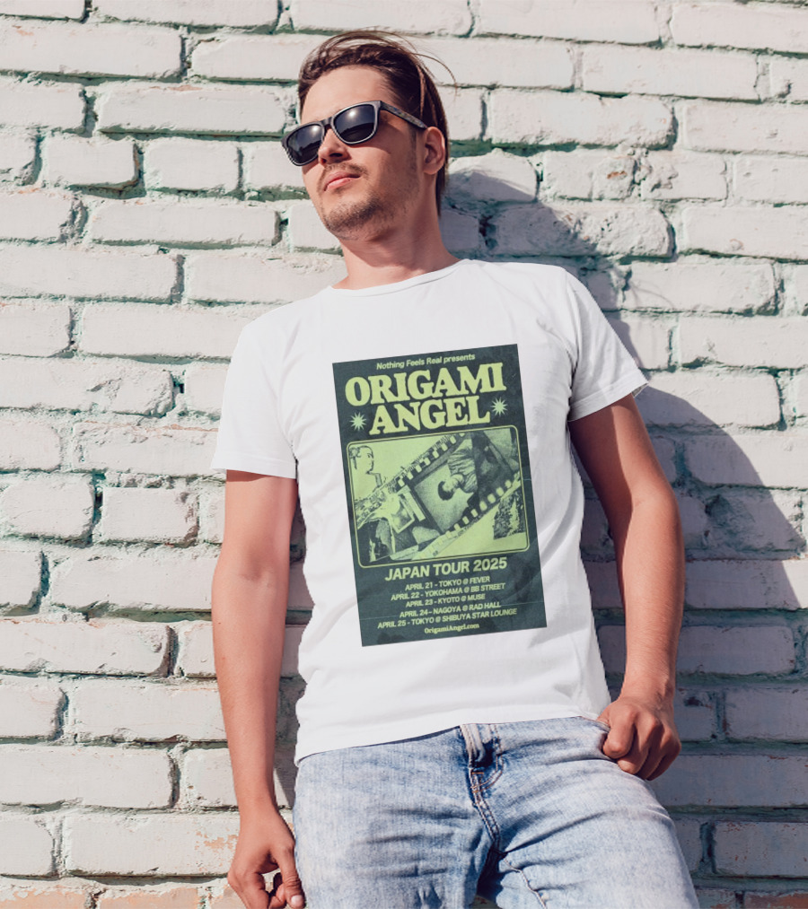 Origami Angel Nothing Feels Real Japan Tour 2025 Tokyo Nagoya Kyoto Yokohama Shibuya T-Shirt