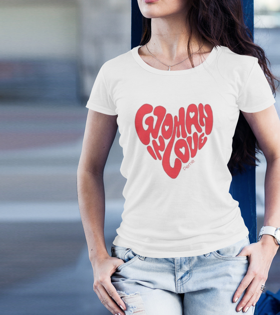 Perrie Woman In Love Heart-Shaped Typography T-Shirt
