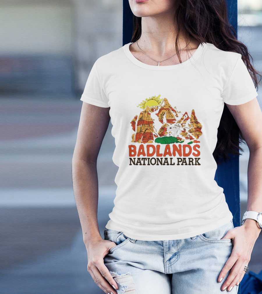Peanuts Snoopy Badlands National Park Sun And Rock Formation T-Shirt