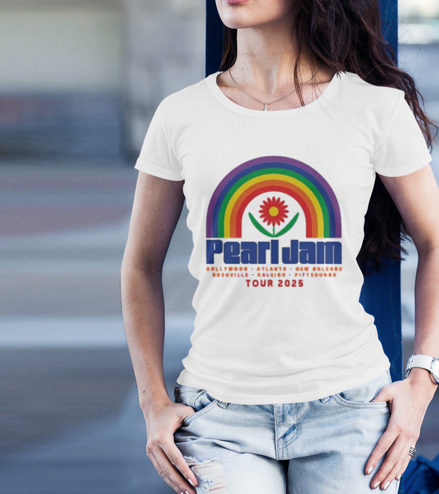 Pearl Jam Rainbow Blossom Hollywood Atlanta New Orleans Montreal Hanover Stuttgart Tour 2025 T-Shirt