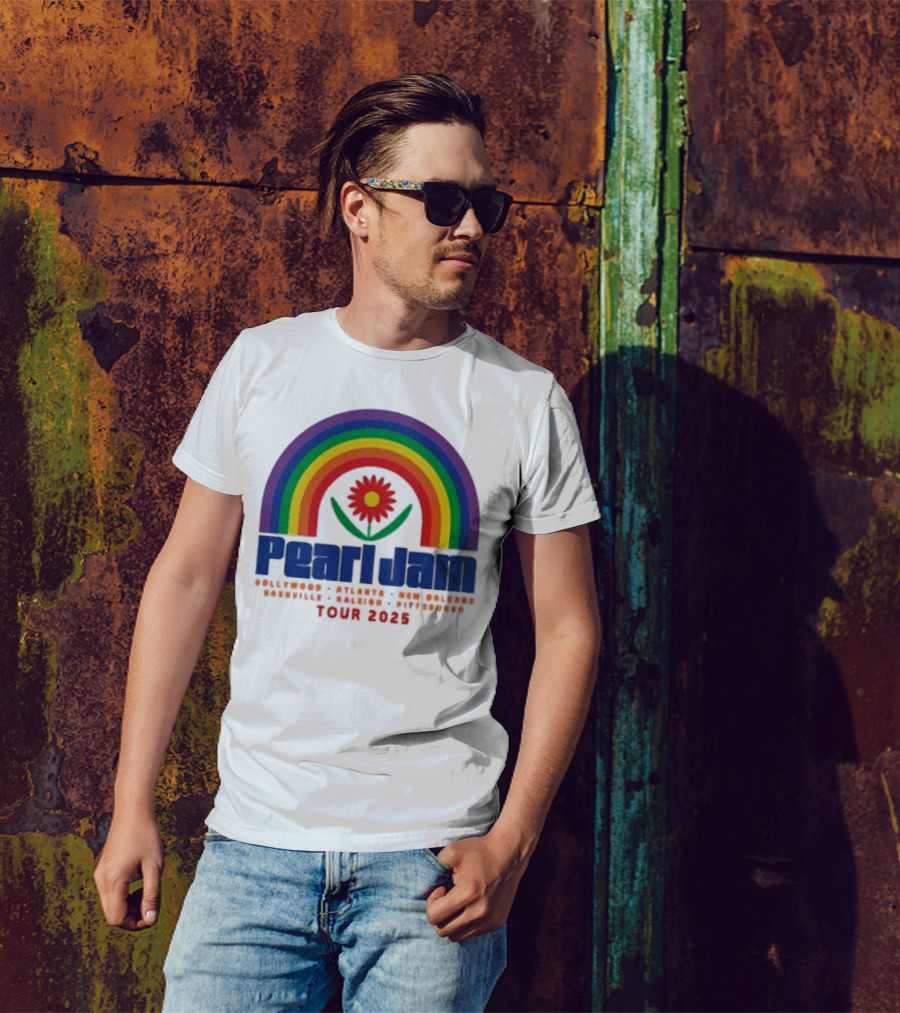 Pearl Jam Rainbow Blossom Hollywood Atlanta New Orleans Montreal Hanover Stuttgart Tour 2025 T-Shirt