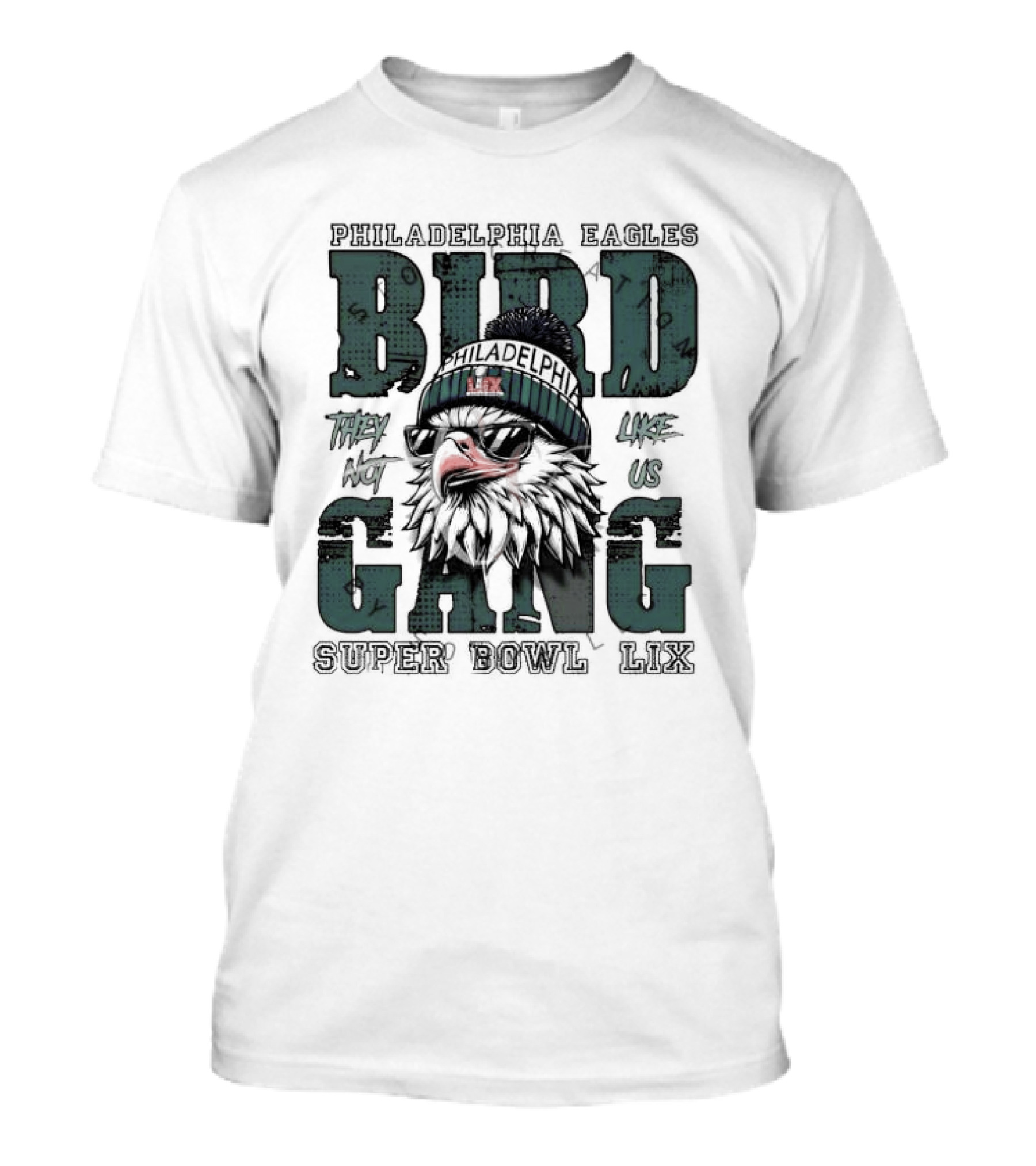 Philadelphia Eagles Bird Gang Super Bowl LIX They Not Like Us Retro Beanie Eagle Emblem T-Shirt
