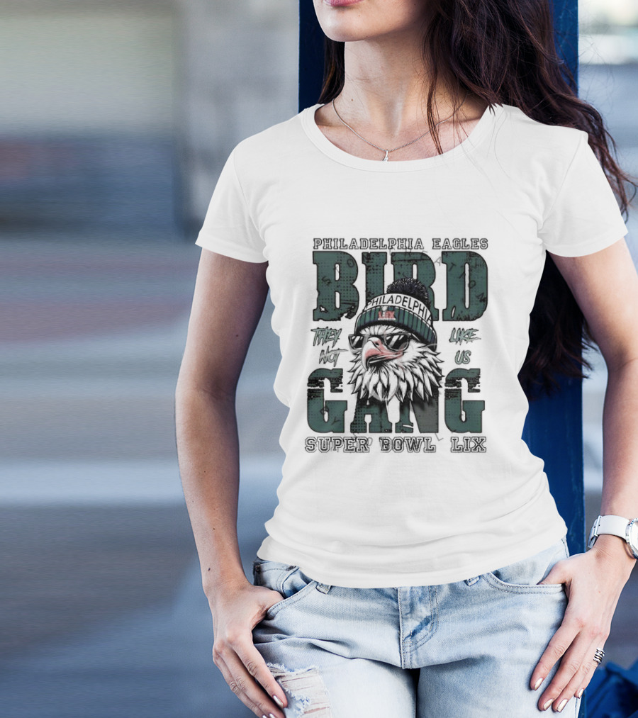 Philadelphia Eagles Bird Gang Super Bowl LIX They Not Like Us Retro Beanie Eagle Emblem T-Shirt