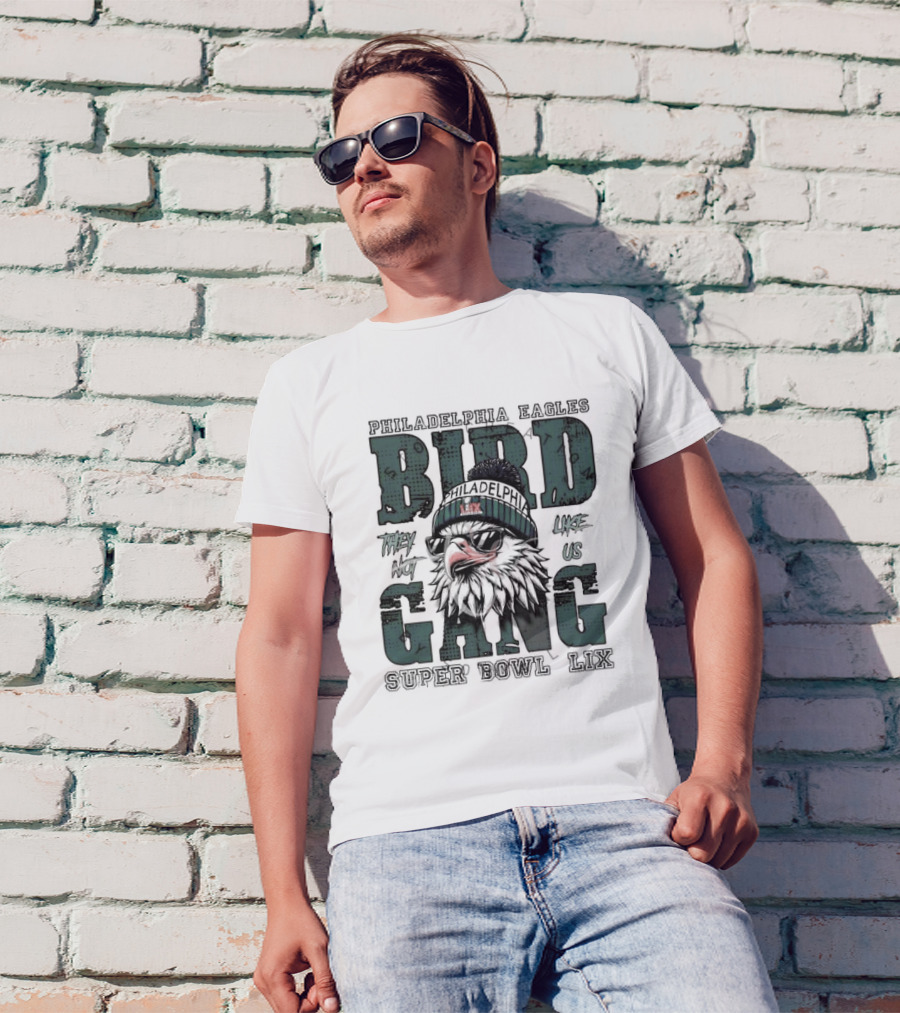 Philadelphia Eagles Bird Gang Super Bowl LIX They Not Like Us Retro Beanie Eagle Emblem T-Shirt