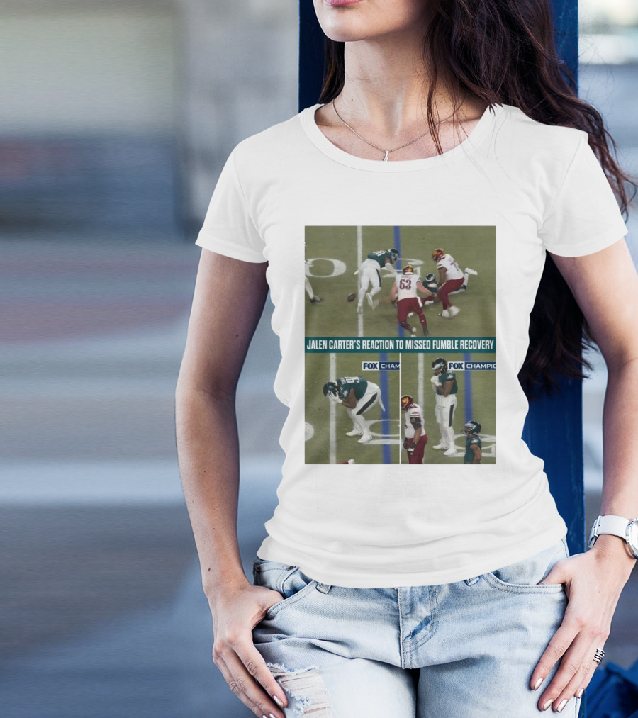 Philadelphia Eagles Jalen Carter Reaction Missed Fumble Recovery Fox Championship T-Shirt