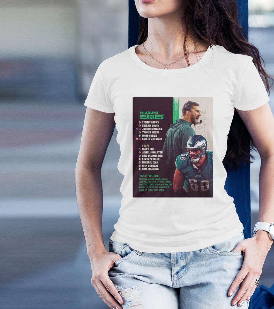 Philadelphia Eagles Sydney Brown Britain Covey Jordan Mailata NFL Heritage Super Bowl Staff Flags Represented T-Shirt