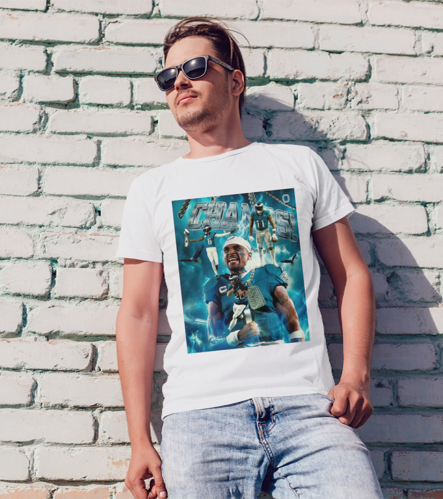 Philadelphia Eagles DeVonta Smith A.J. Brown Saquon Barkley Champs 2024 Football Celebration T-Shirt