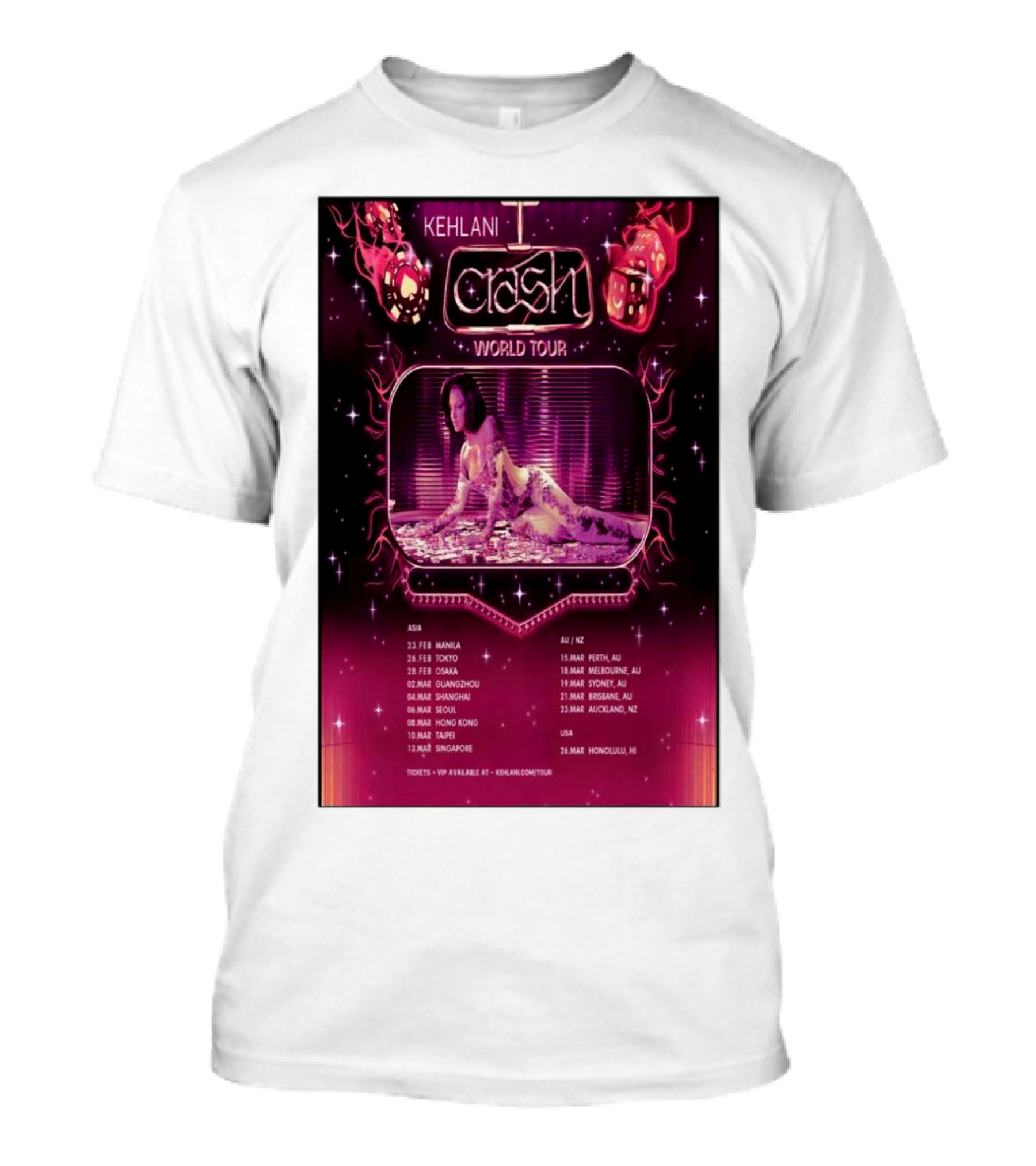 Kehlani Crash World Tour 2025 Asia Tour Dates Manila Tokyo Osaka Guangzhou Shanghai Seoul Hong Kong Taipei Singapore T-Shirt
