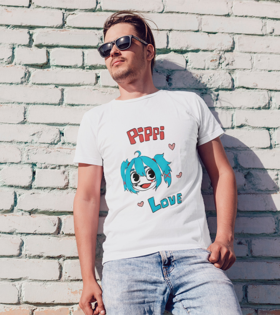 Pippi Love Blue Hair Cute Hearts T-Shirt