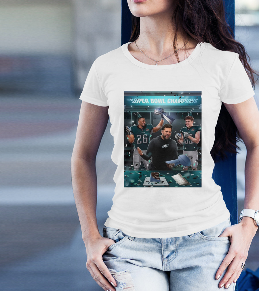 Philadelphia Eagles Super Bowl Champions Confetti Celebration With Trophy Cake And Party Hats T-Shirt