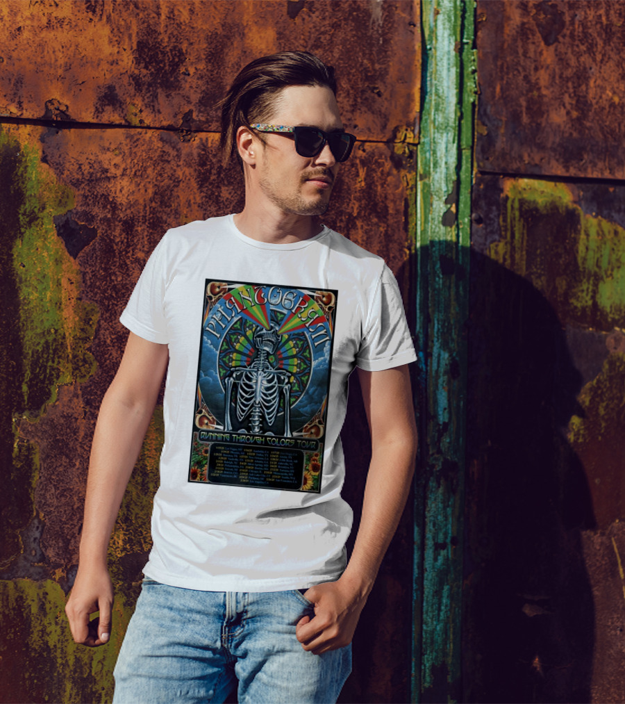 Phantogram Running Through Colors Tour 2025 Skeleton Stained Glass Pattern Las Vegas Anaheim San Diego T-Shirt