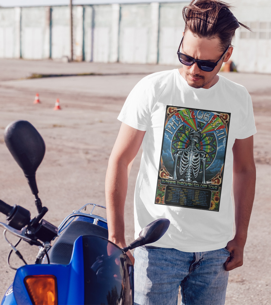 Phantogram Running Through Colors Tour 2025 Skeleton Stained Glass Pattern Las Vegas Anaheim San Diego T-Shirt