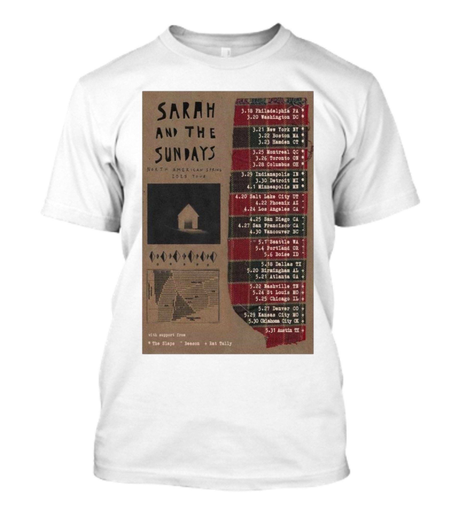 Sarah And The Sundays North American Spring 2025 Tour With The Slaps Beeson Rat Tally T-Shirt