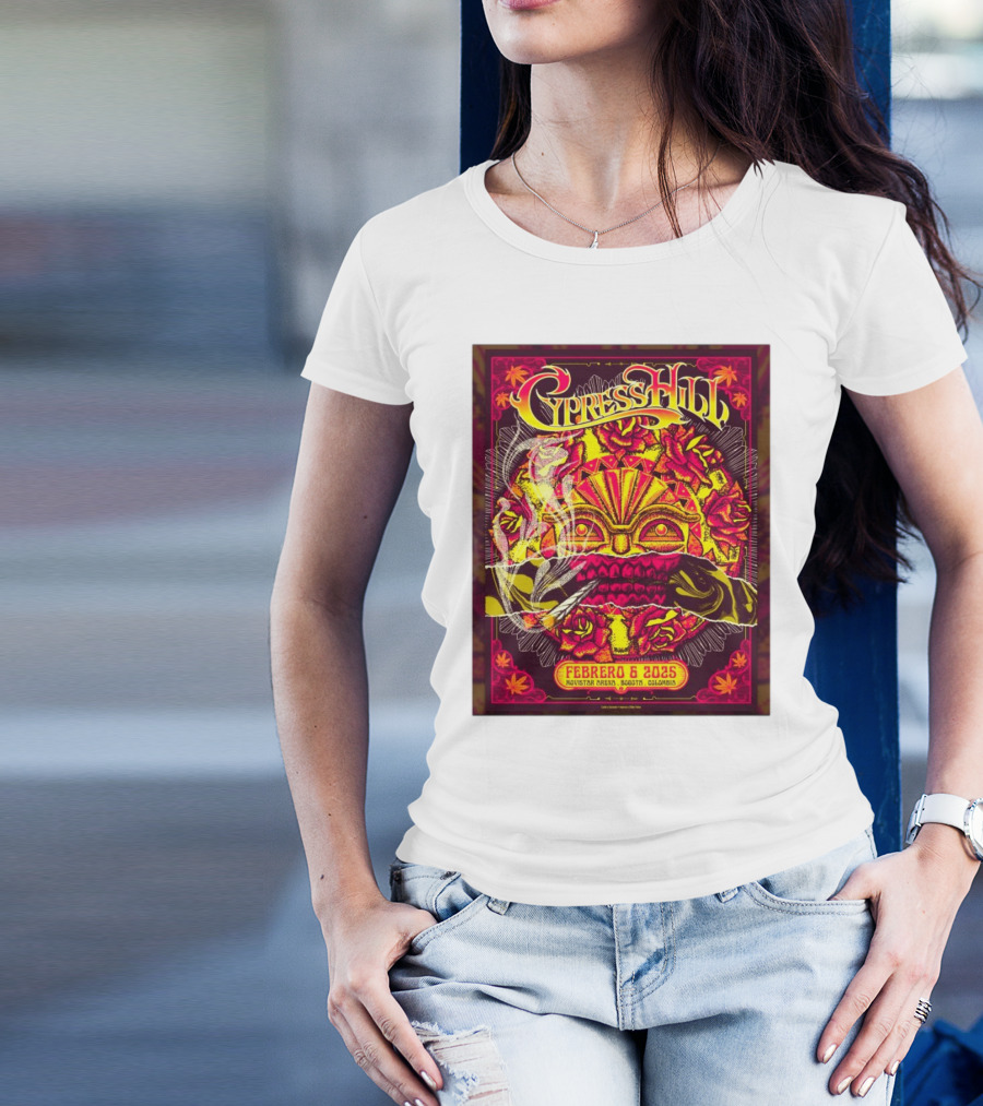 Cypress Hill Febrero 6 2025 Movistar Arena Bogotá Colombia Sun Mask Smoking Roses T-Shirt