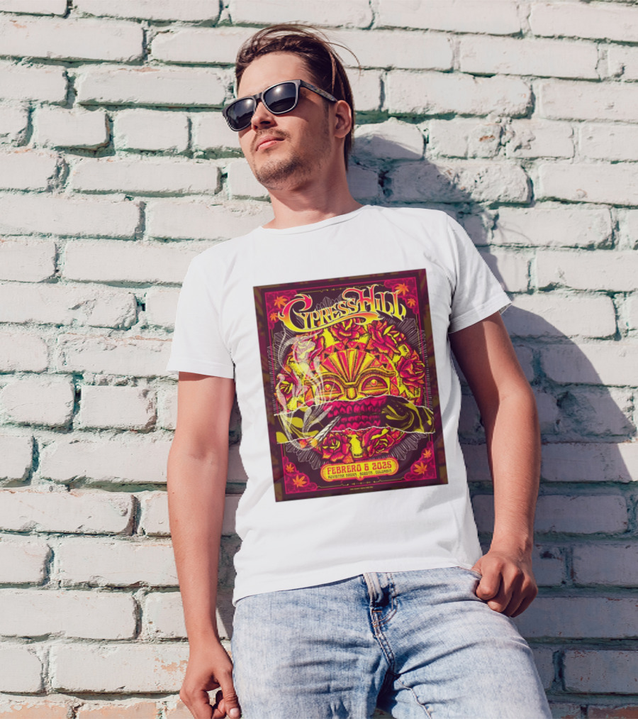 Cypress Hill Febrero 6 2025 Movistar Arena Bogotá Colombia Sun Mask Smoking Roses T-Shirt
