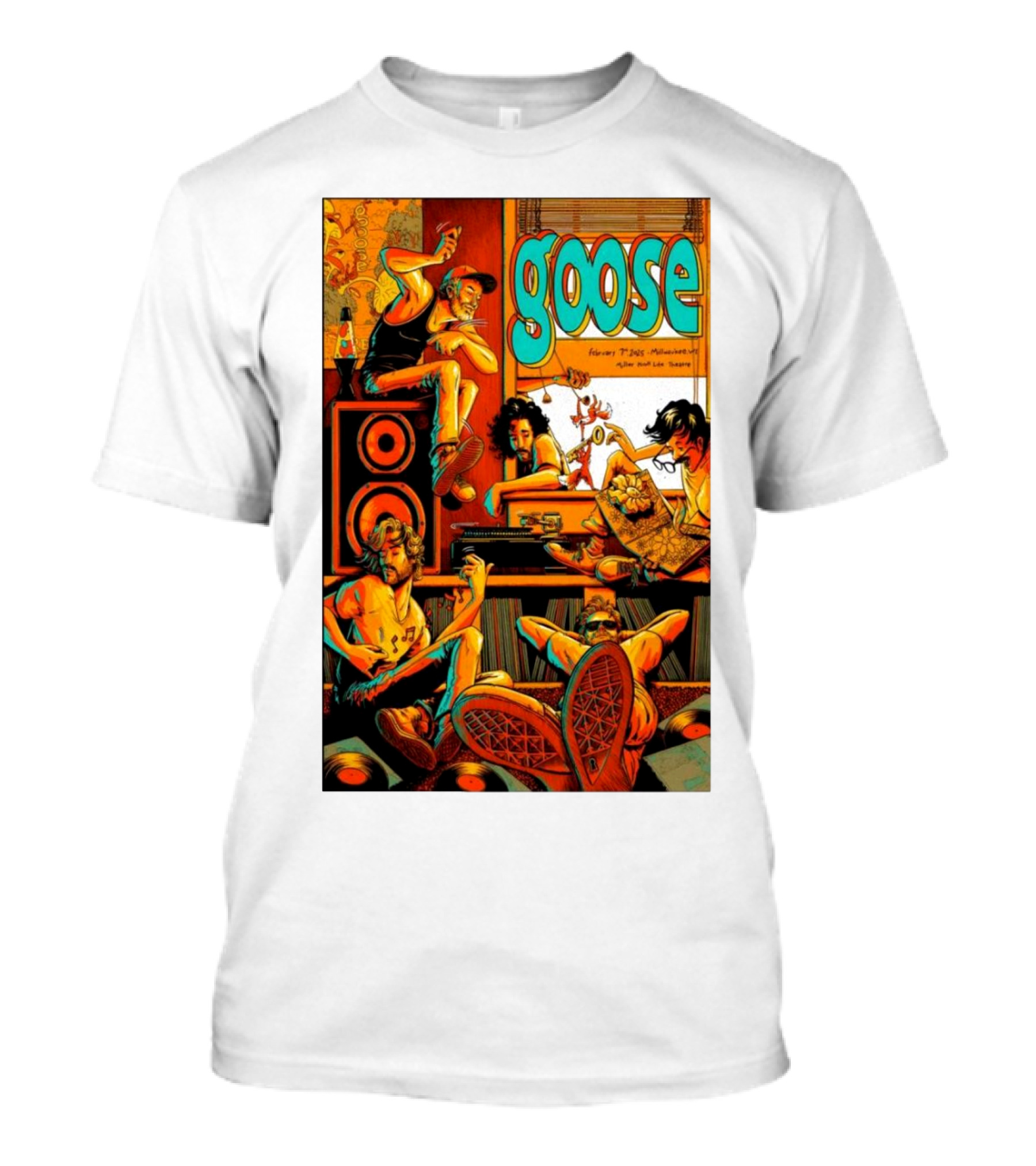 Goose The Band February 7 2025 Milwaukee WI Miller High Life Theatre Tour With Musicians And Vinyl Records T-Shirt