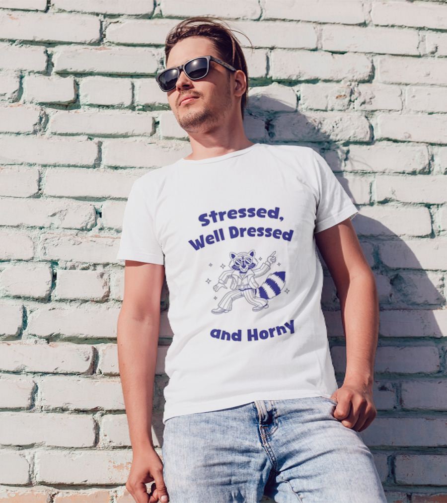 Stressed Well Dressed And Horny Raccoon With Sparkles T-Shirt