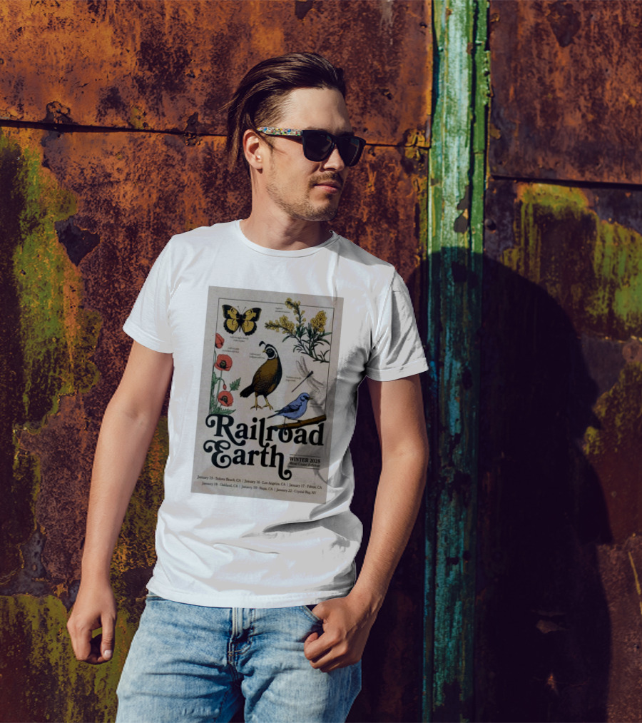 Railroad Earth Winter 2025 West Coast Edition Tour Solana Beach Los Angeles Felton Oakland Napa Crystal Bay T-Shirt