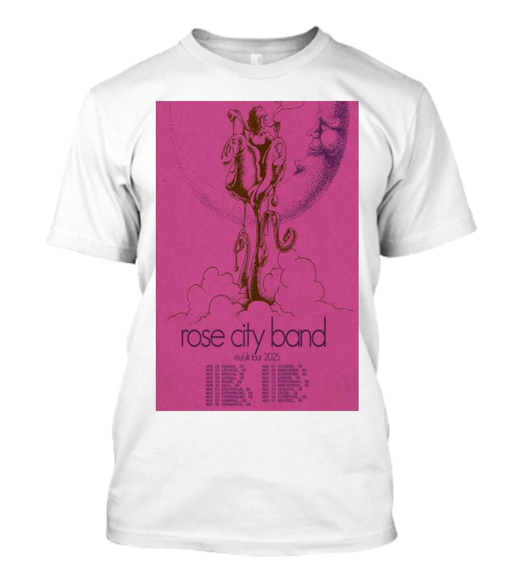 Rose City Band EU UK Tour 2025 Moon And Clouds Illustration With Concert Dates T-Shirt