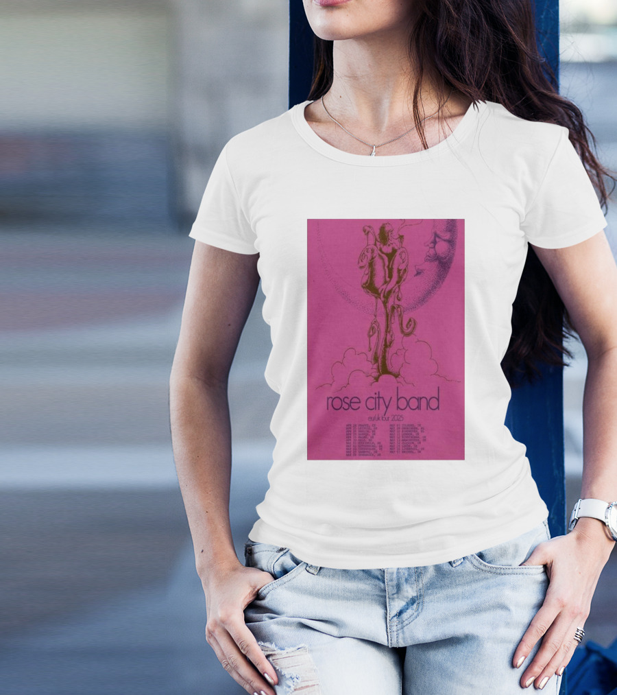 Rose City Band EU UK Tour 2025 Moon And Clouds Illustration With Concert Dates T-Shirt