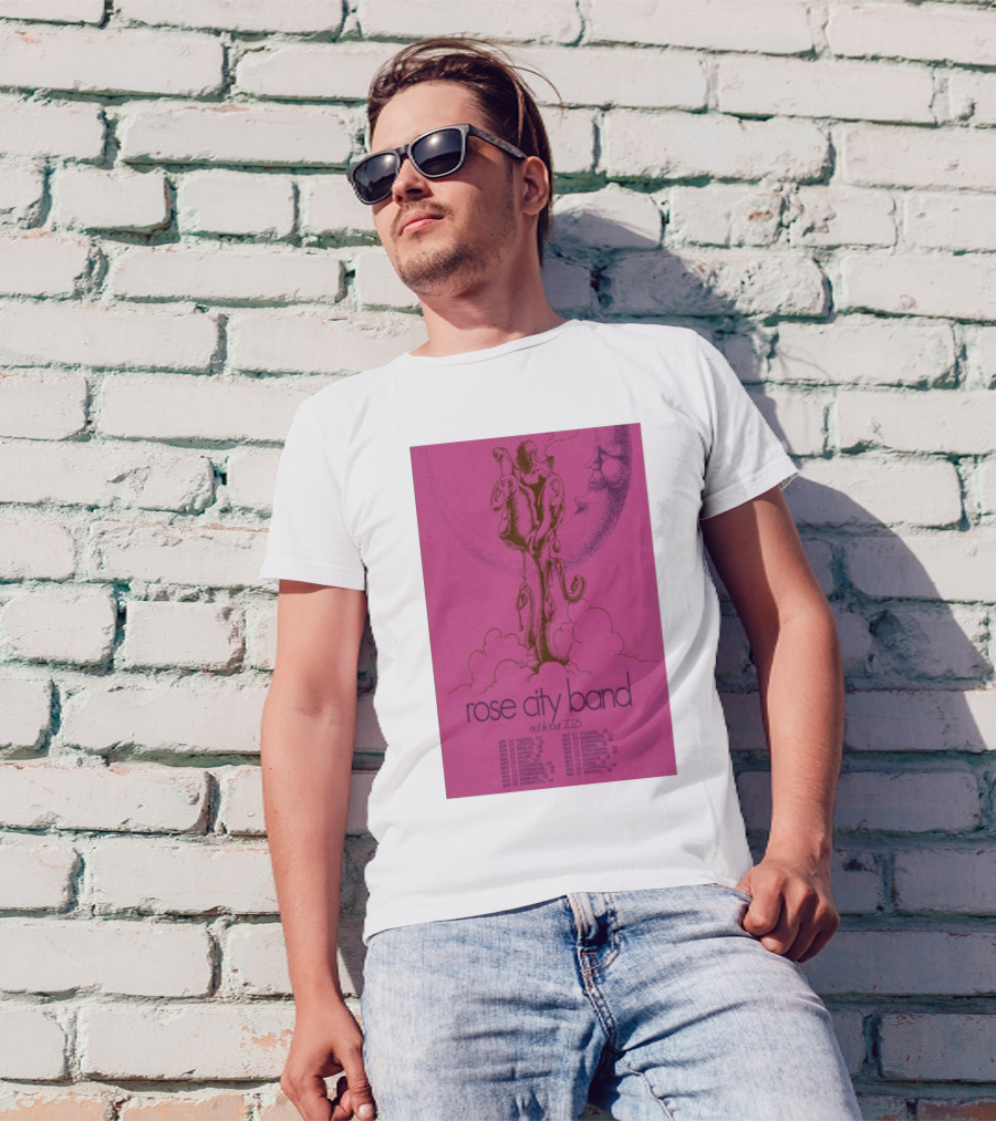Rose City Band EU UK Tour 2025 Moon And Clouds Illustration With Concert Dates T-Shirt