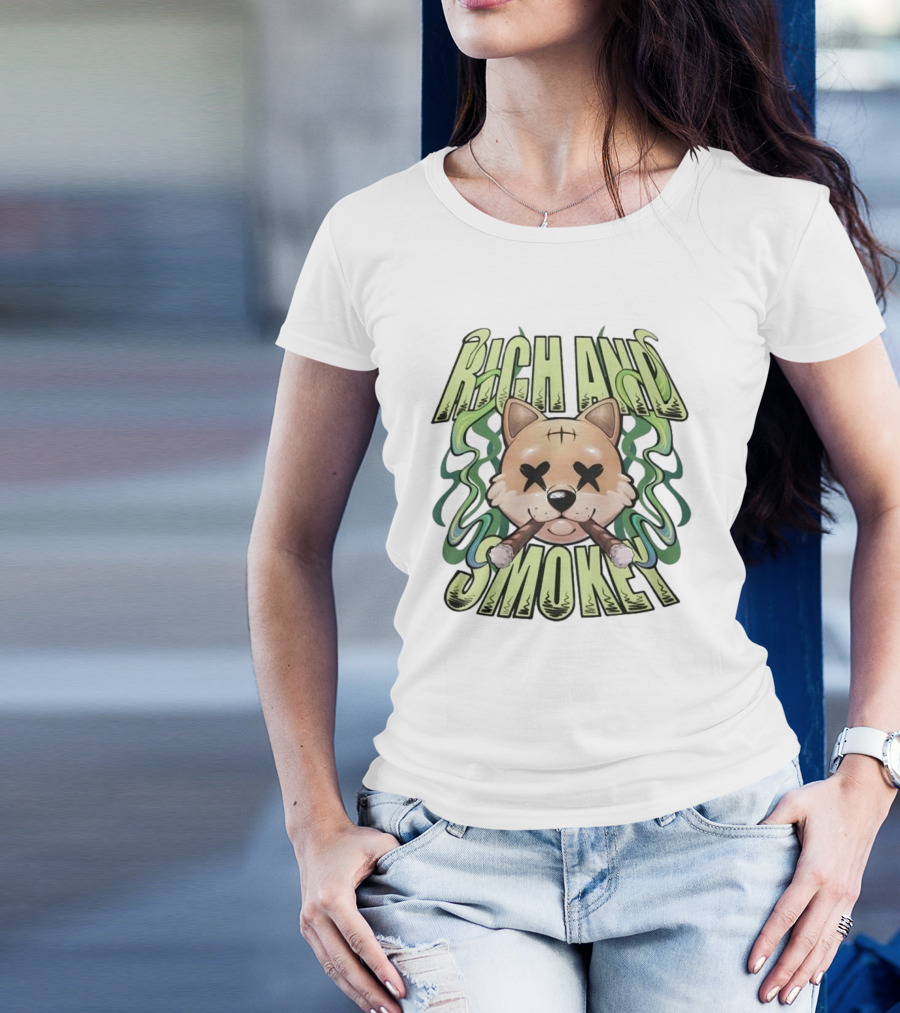 Rich And Smoke Green Smokey Dog Face With Crossed Eyes T-Shirt