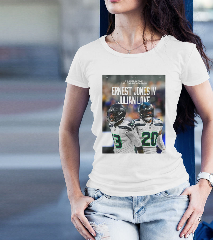 Seattle Seahawks Ernest Jones IV Julian Love 3 Consecutive 100+ Tackle Seasons T-Shirt
