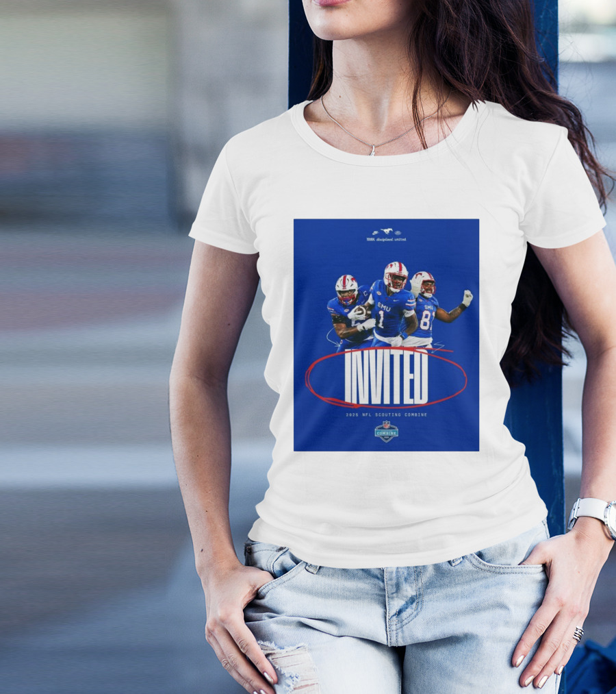 SMU Mustangs Invited Elijah Roberts Brashard Smith Jared Harrison-Hunte 2025 NFL Scouting Combine T-Shirt