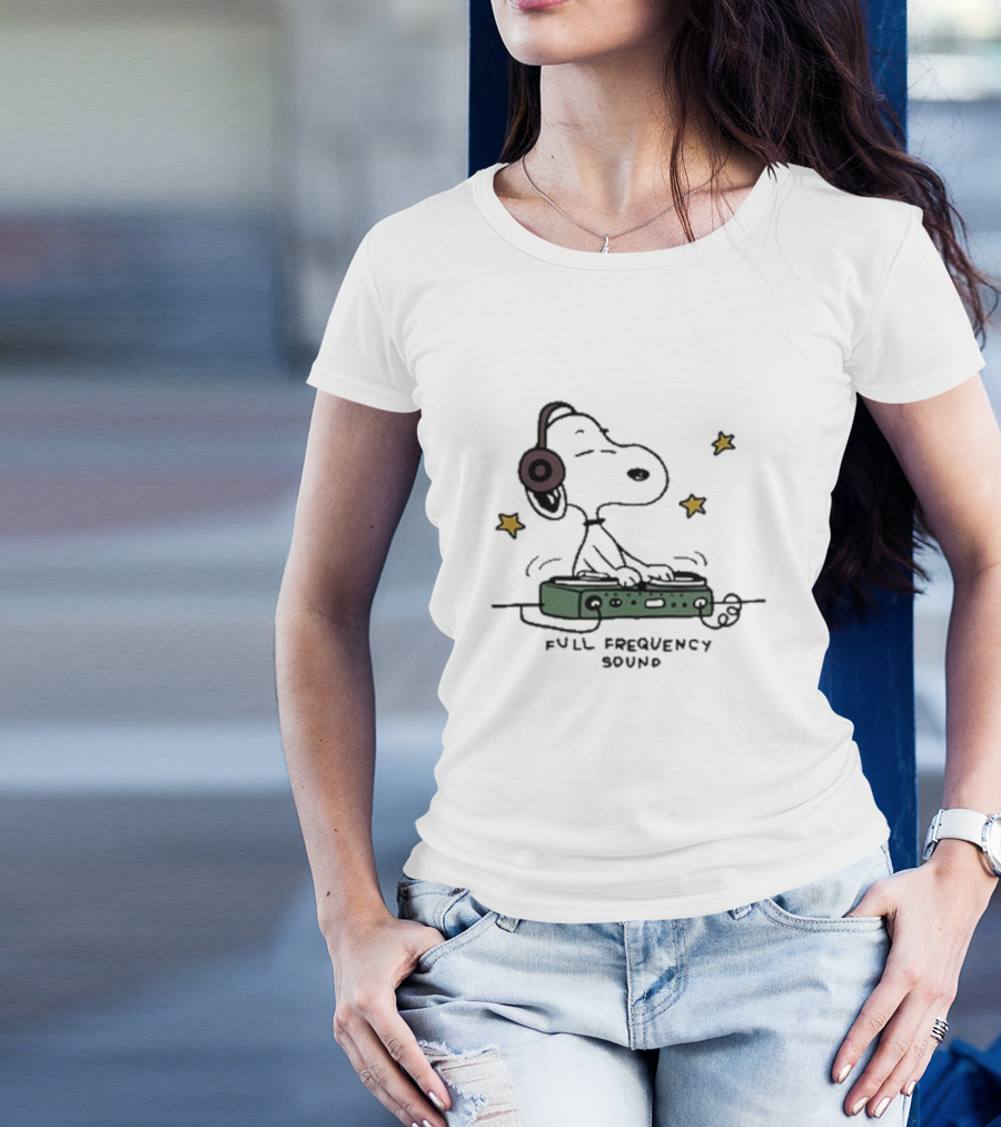 Snoopy Full Frequency Sound With Stars And Audio Equipment T-Shirt