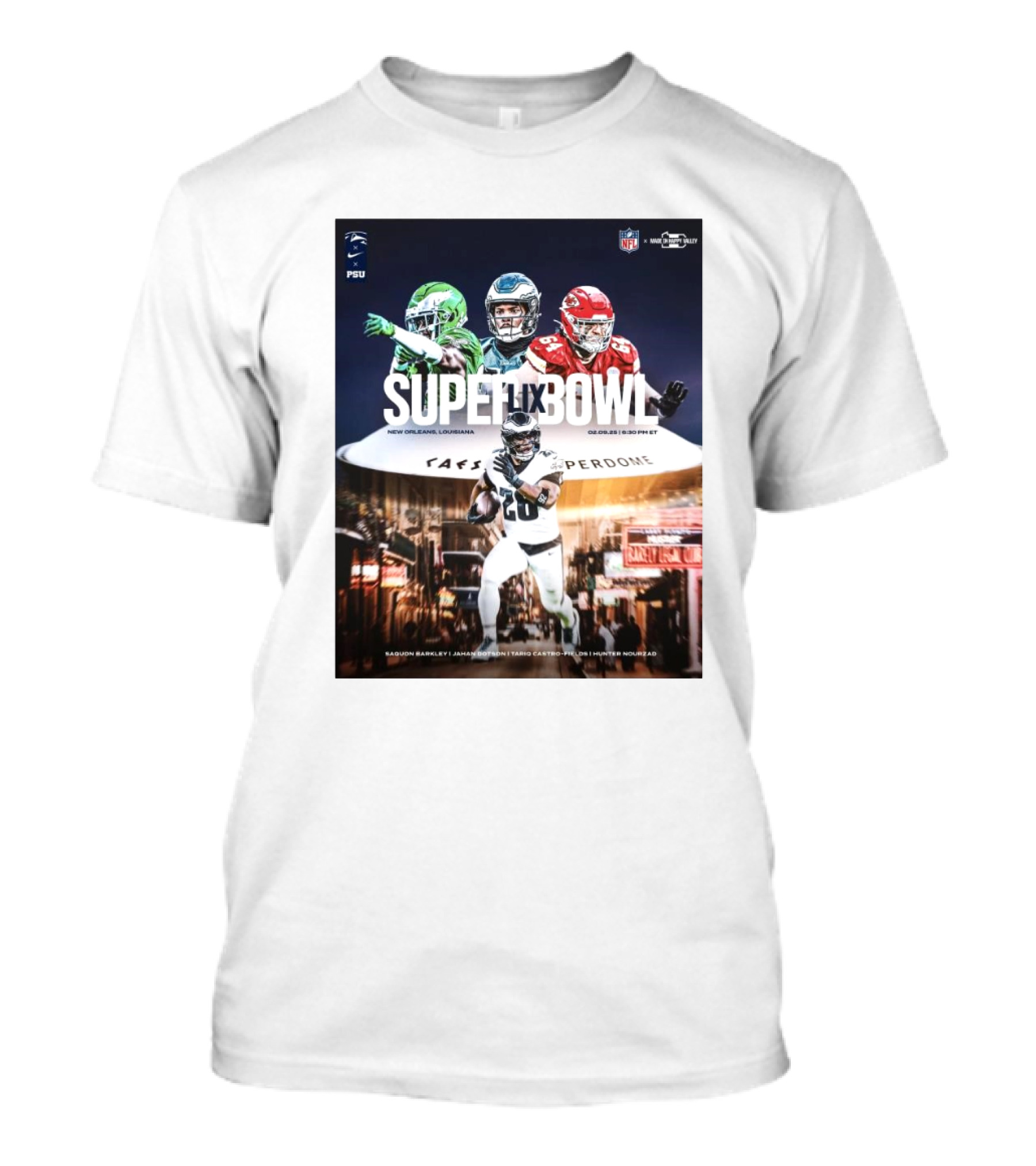 Saquon Barkley Jahan Dotson Tariq Castro-Fields Hunter Nourzad Super Bowl LIX New Orleans 2025 Penn State NFL T-Shirt