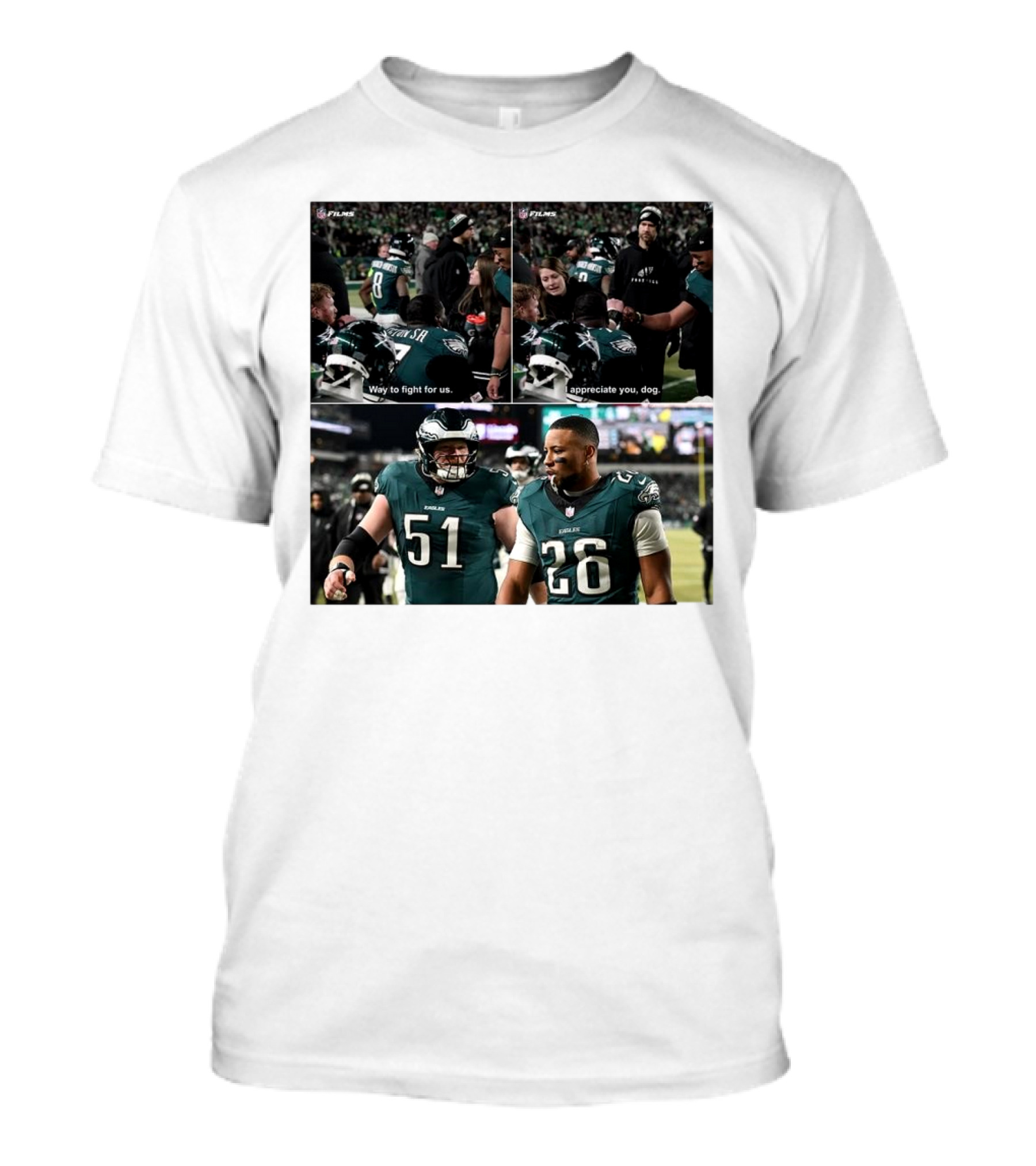 NFC Films Saquon Way To Fight For Us Appreciate You Dog Eagles Jurgens 51 26 T-Shirt
