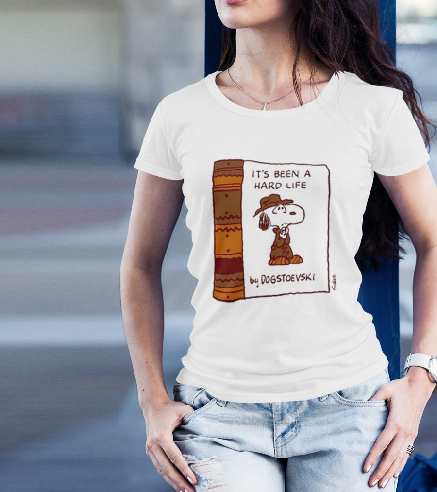 It's Been A Hard Life By Dogstoevski Snoopy Book Cover T-Shirt