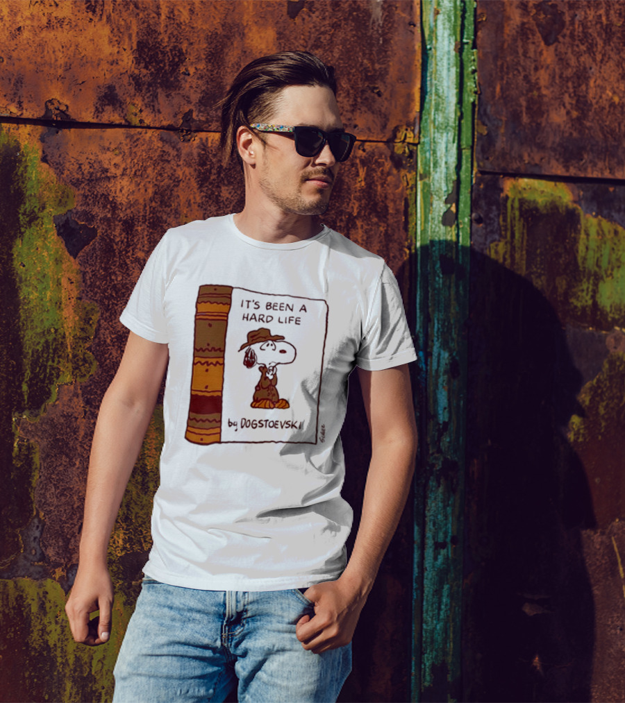 It's Been A Hard Life By Dogstoevski Snoopy Book Cover T-Shirt
