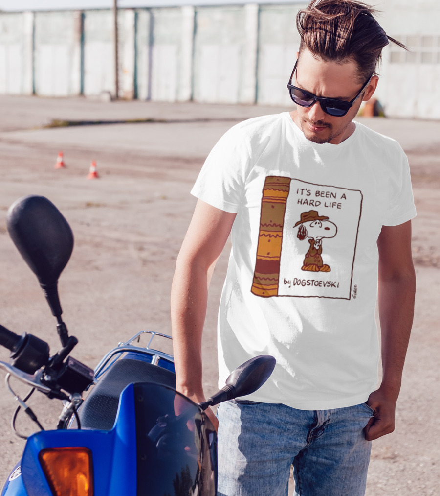 It's Been A Hard Life By Dogstoevski Snoopy Book Cover T-Shirt