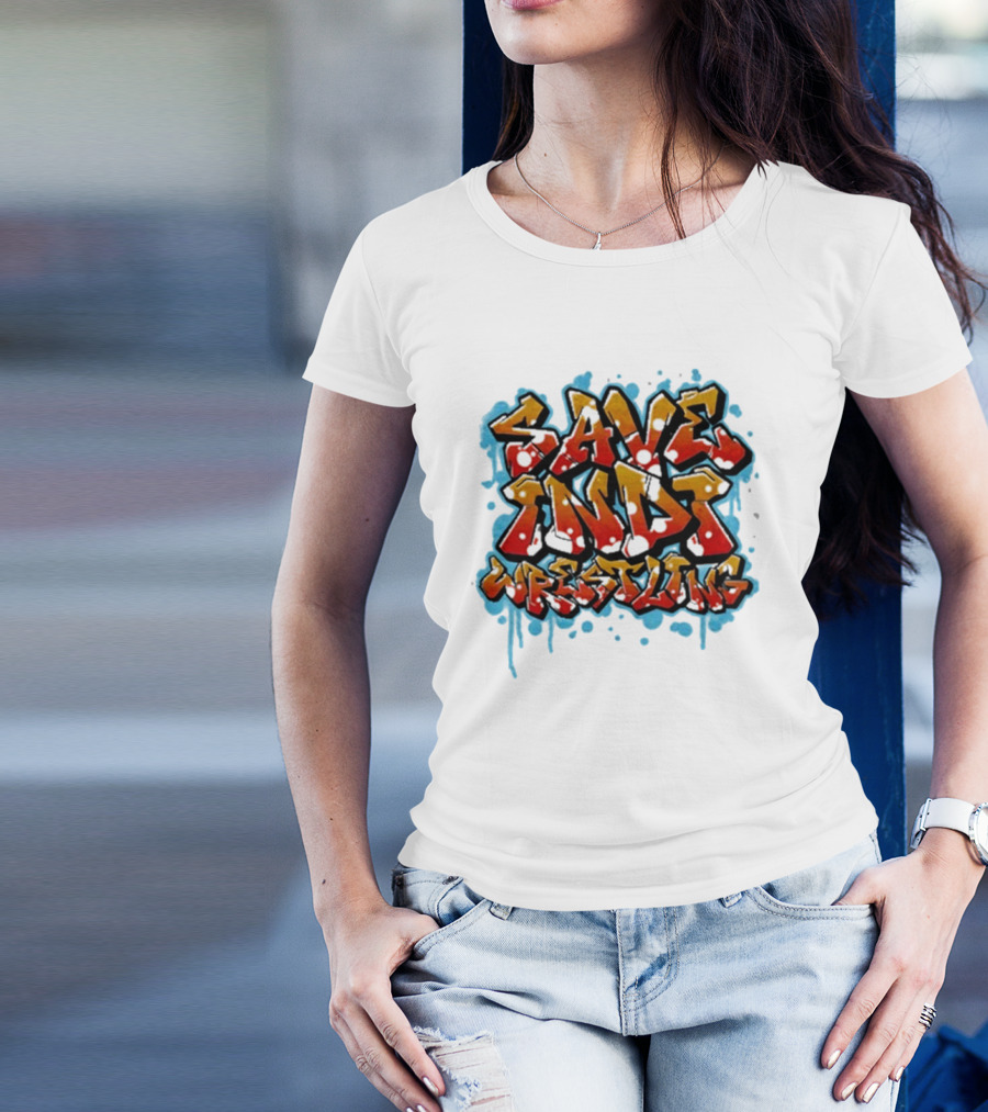 Save Indi Wrestling Graffiti Style Bold Text T-Shirt
