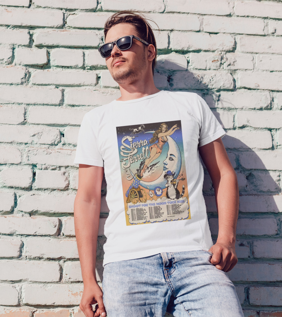 Sierra Ferrell Shoot For The Moon Tour 2025 Cannon Cat Moon Artwork T-Shirt