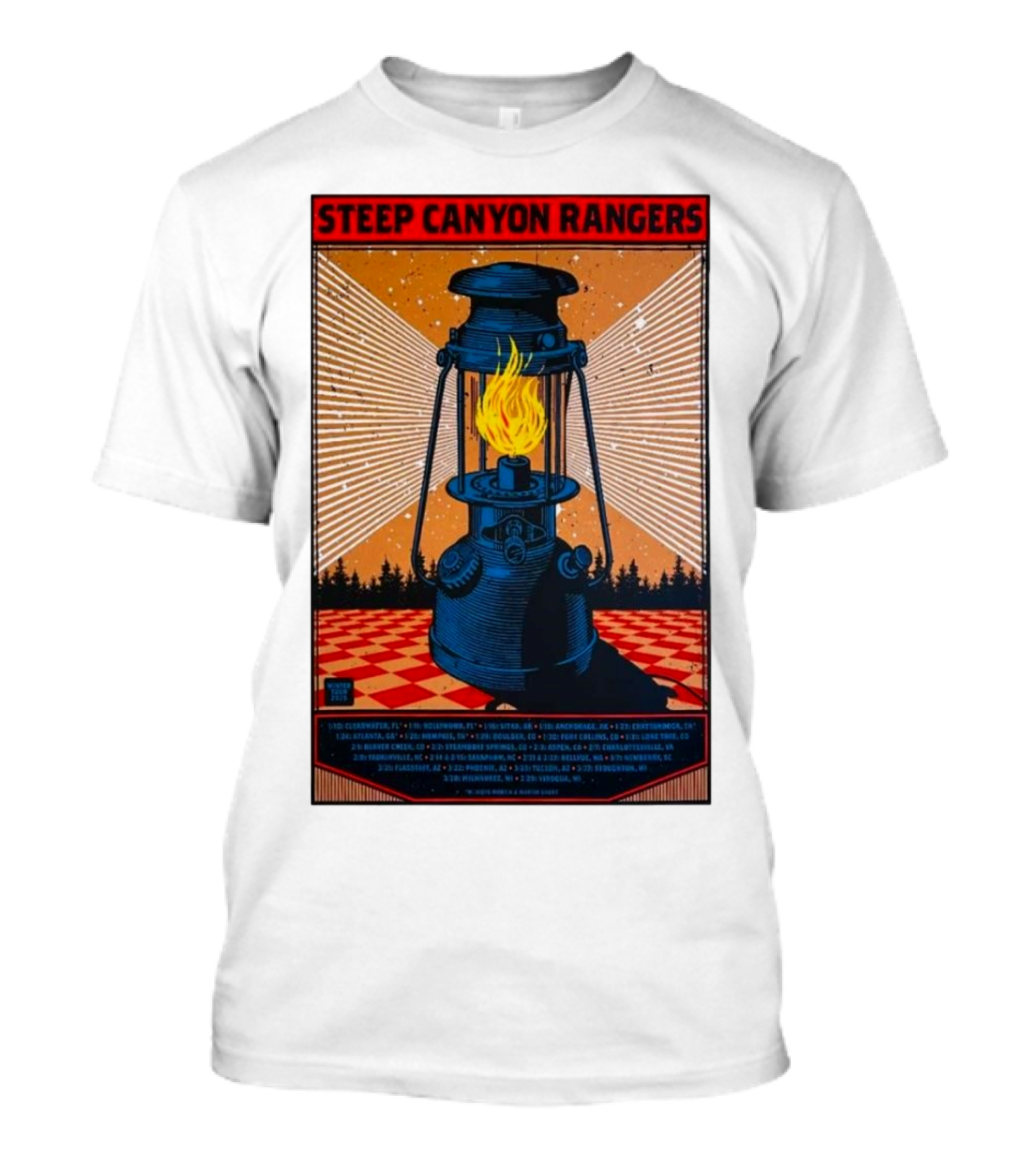 Steep Canyon Rangers Winter Tour 2025 Lantern Fire Checkered Forest Dates T-Shirt