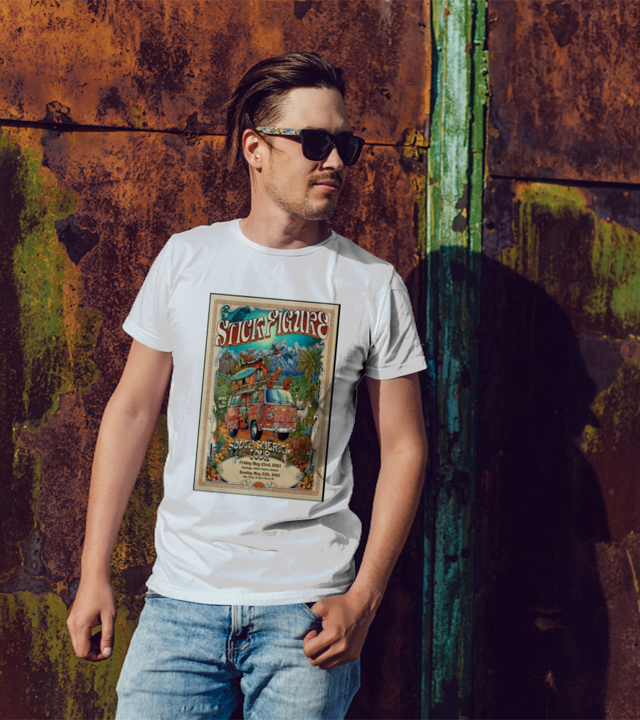 Stick Figure South America Tour May 23rd Santiago May 25th São Paulo 2025 Vintage Van Jungle Wildlife Scene T-Shirt