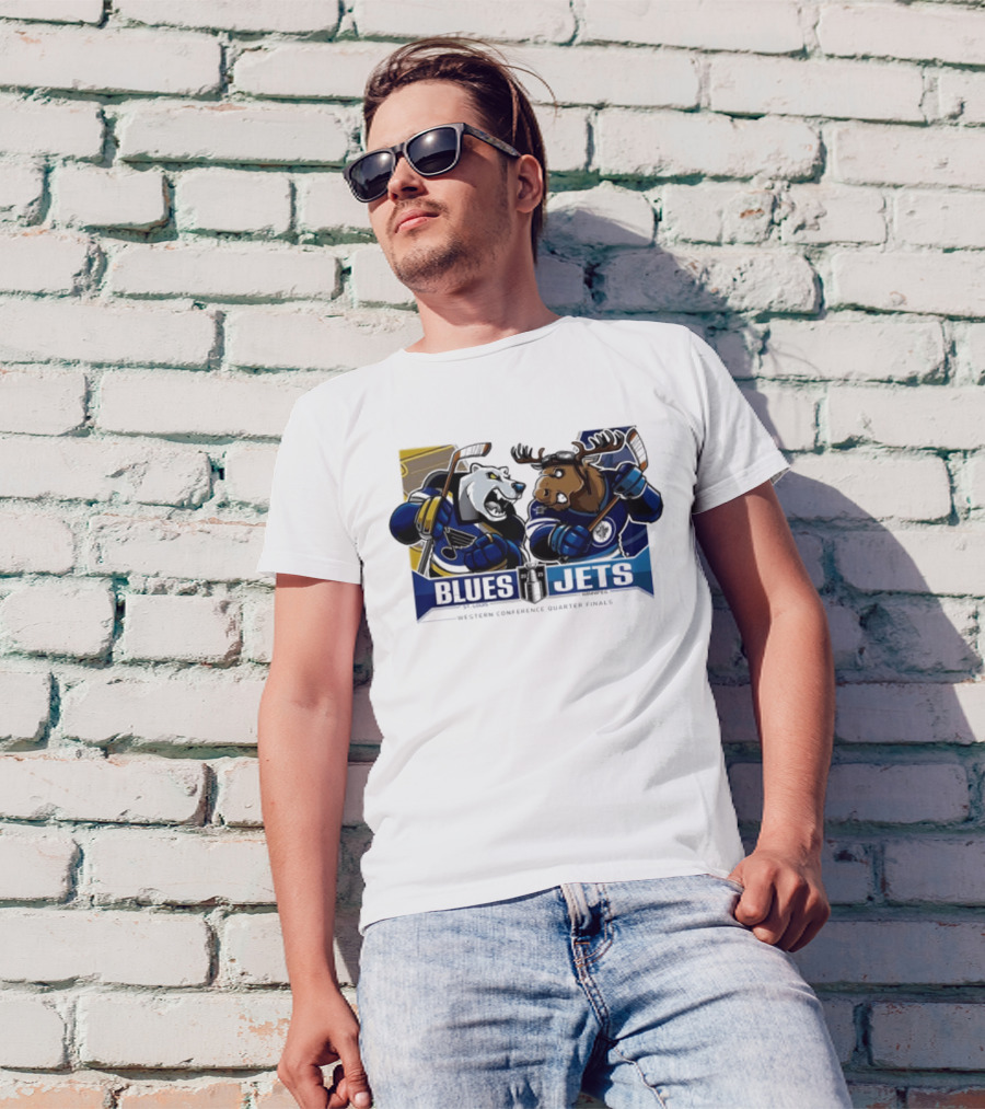 St Louis Blues Vs Winnipeg Jets 2025 Western Conference Quarter Finals Fierce Mascot Faceoff T-Shirt