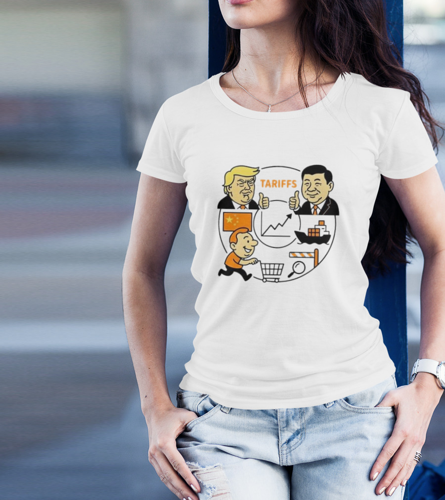 Tariffs USA China Market Crash Trump Xi Jinping Cartoon Face-Off T-Shirt