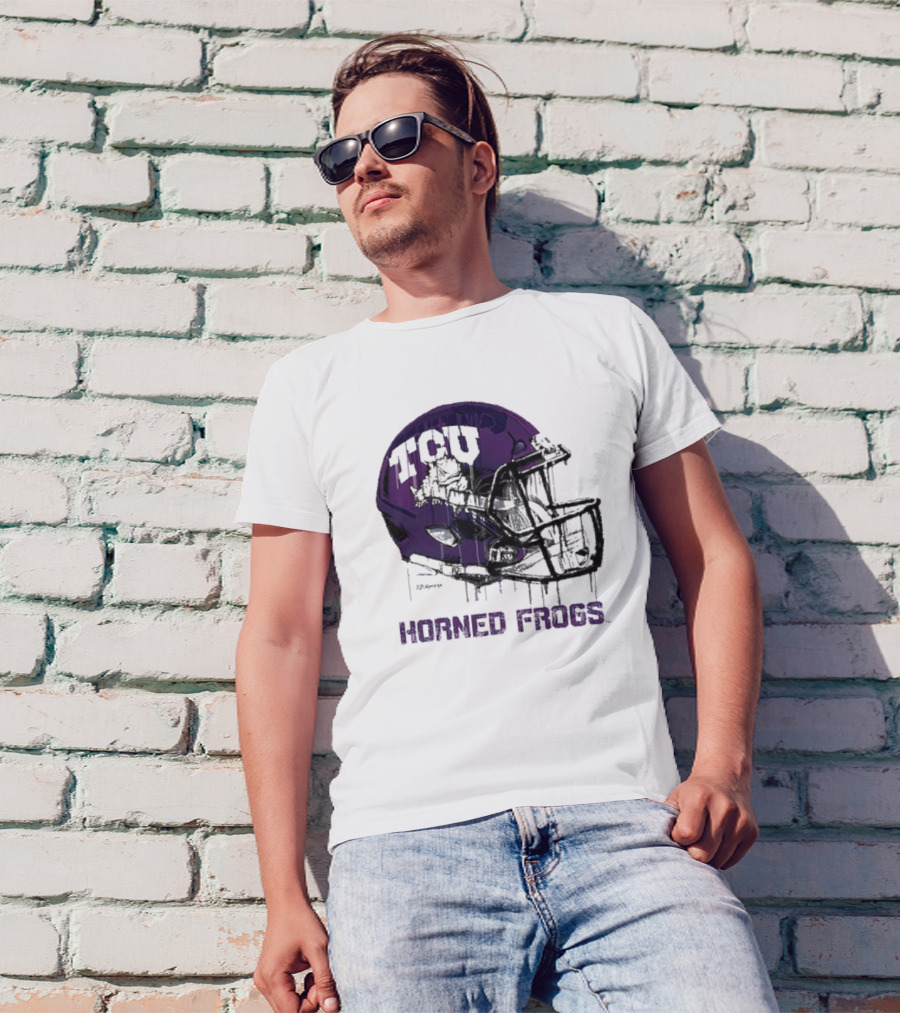 TCU Horned Frogs Dripping Helmet Football T-Shirt