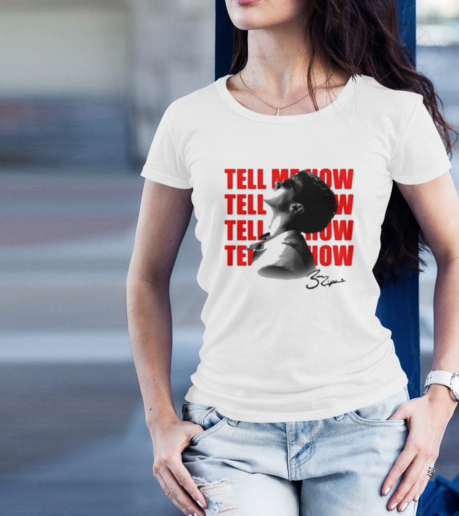 Tell Me How Ben Rodrigues Signature Black And White Artistic Portrait With Repeated Text In Eye-Catching Red Style T-Shirt