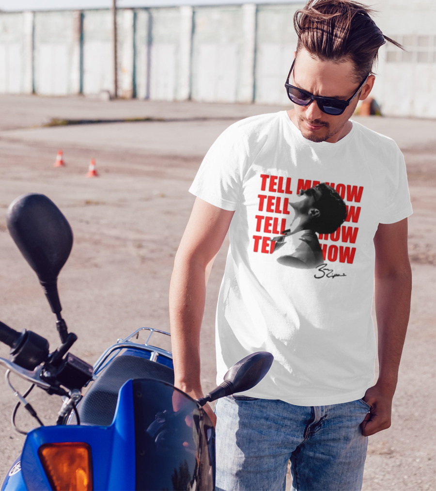 Tell Me How Ben Rodrigues Signature Black And White Artistic Portrait With Repeated Text In Eye-Catching Red Style T-Shirt